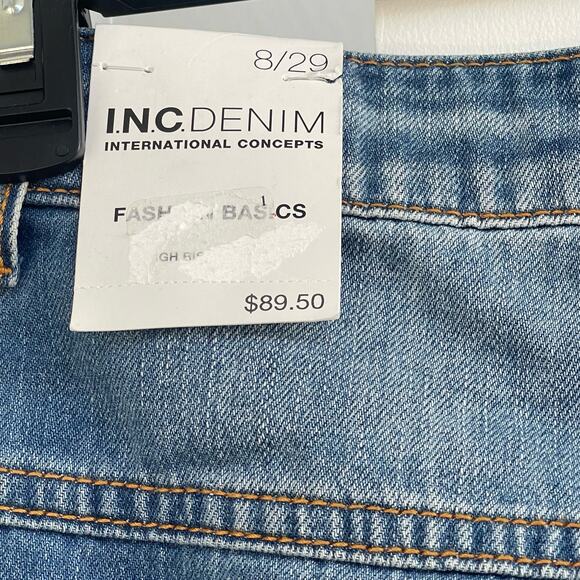 INC SZ 8/29 Cuffed Jeans Distressed Patches High-Rise Pockets Medium Wash Blue - Picture 7 of 11